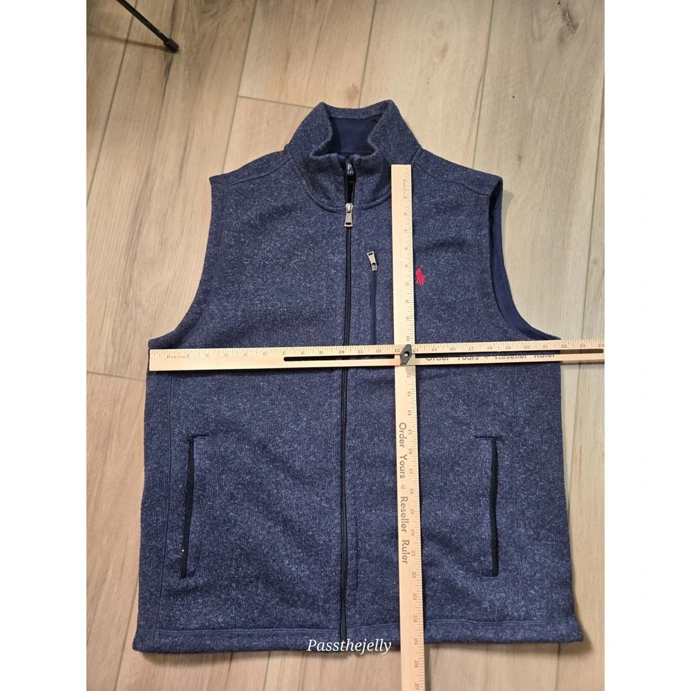 Polo Ralph Lauren Vest Men's Large Fleece Lined Blue Full Zip Outdoor Hike Golf